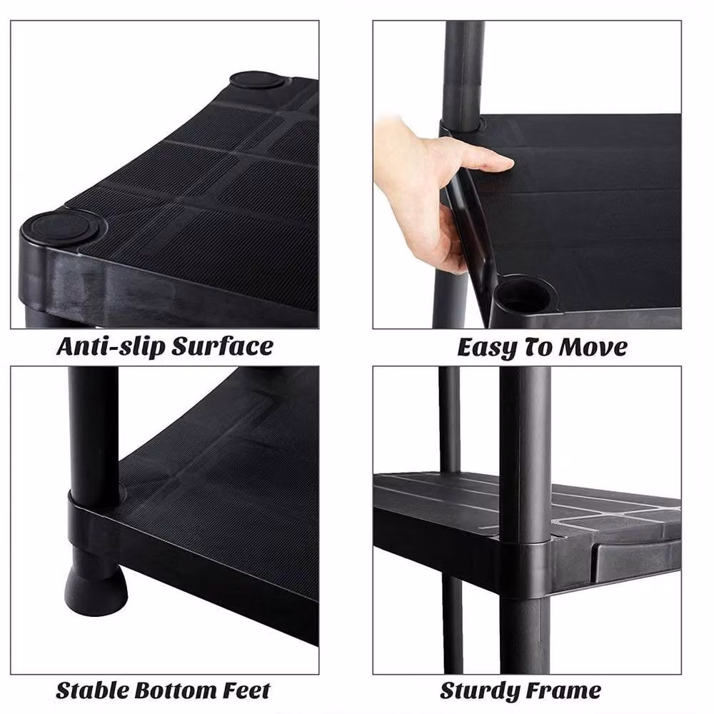 NESTLUNE 2 x 5 Tier Plastic Freestanding Shelving Rack Organiser in Black, W/D/H: 52 x 100 x 52 cm – 5