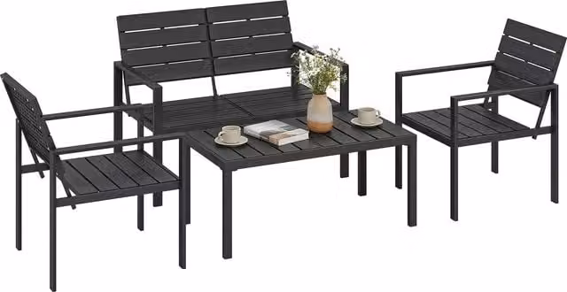 Outsunny 3 Seater Rattan Sofa with Powder Coated Steel Frame and Upholstered Cushions, Black, Width: 185 cm