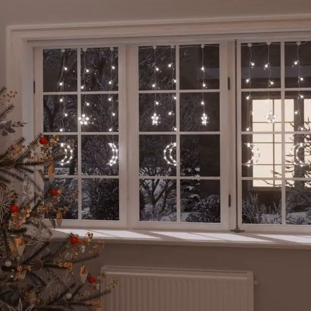 Berkfield Home Star and Moon LED Curtain Fairy Lights with Remote Control, Cool White, 345 LEDs – 1