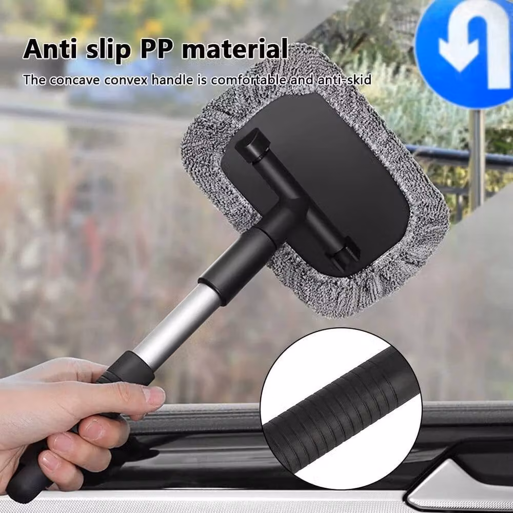 NESTLUNE 2-in-1 Bathroom Mop and Shower Scrubber with Telescopic Handle and Microfibre for Tub, Tile and Glass, Grey, W: 100 cm, D: 15 cm – 4