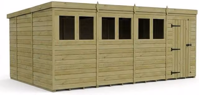 Buttercup Farm Brown Timber Pent Garden Shed with Single Door and Windows, W: 488 cm, D: 305 cm, H: 210 cm