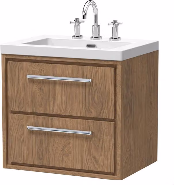 Balterley Longnor 2 Drawer Unit with 3TH Fireclay Basin in Antique Oak Brown, W: 60 cm, D: 58.4 cm, H: 60 cm – 1
