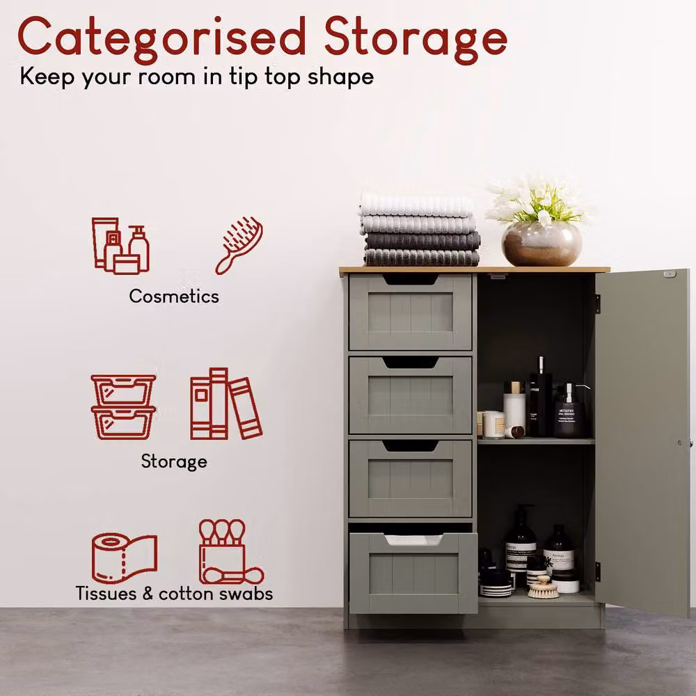 HD Designs Priano Grey 4 Drawer and 1 Door Freestanding Bathroom Storage Unit – 4
