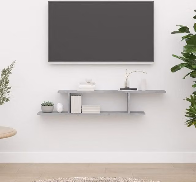 Berkfield Home Wall-Mounted TV Shelf in Concrete Grey, W/D/H: 125 x 23 x 18 cm