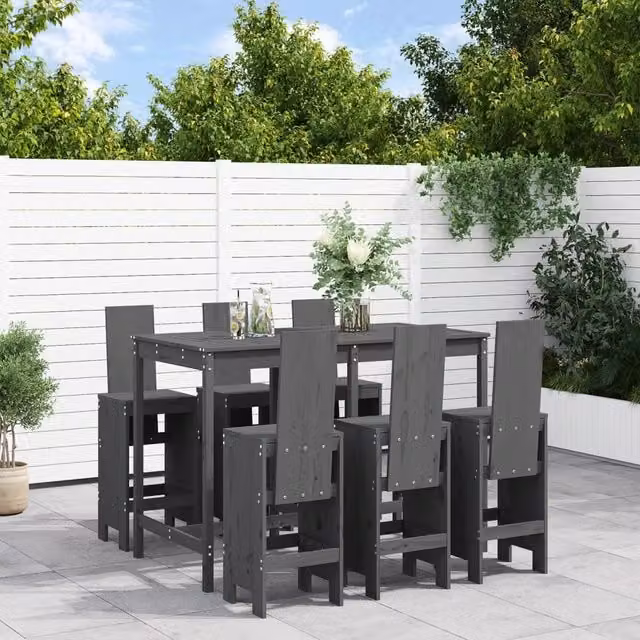 Berkfield Home 7 Piece Grey Solid Wood Pine Garden Bar Set
