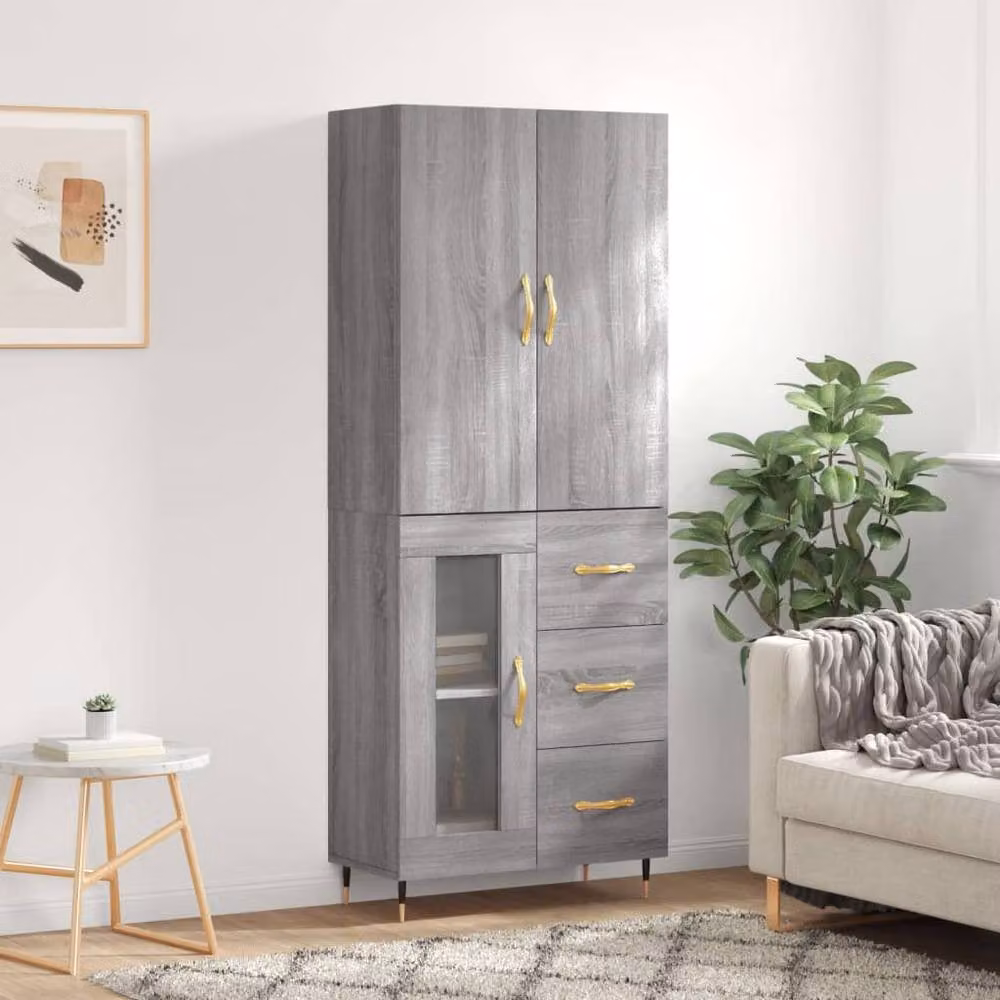 Berkfield Home Grey Sonoma Modern Highboard with Hinged Doors and Internal Shelves, W: 69.5 cm, D: 34 cm, H: 180 cm – 2