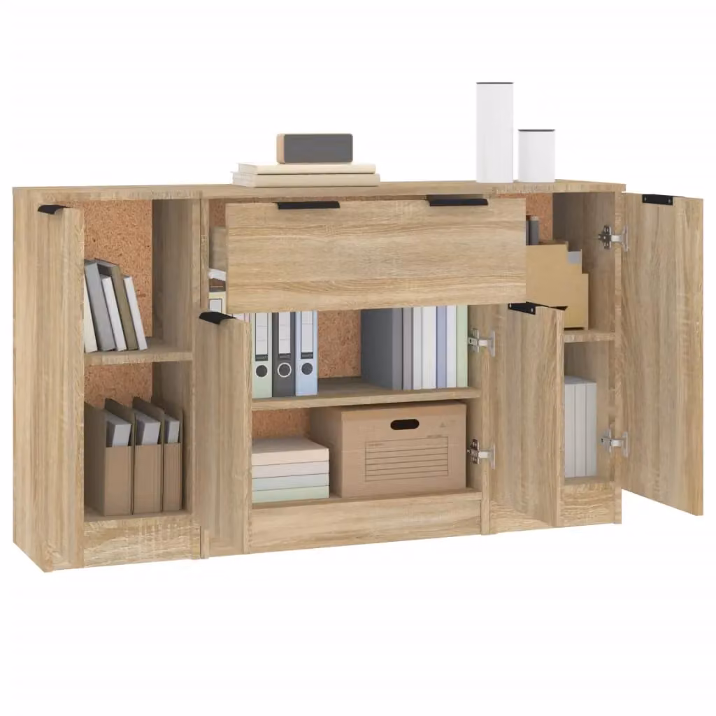 Berkfield Home 3-Piece Sonoma Oak Sideboard Set in Brown – 2