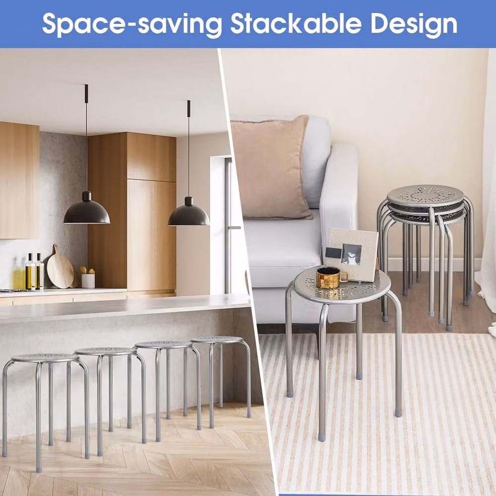 Costway Set of 6 Grey Metal Stacking Bar Stools with X-shape Connection – 3