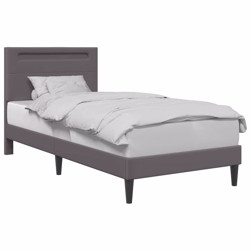 Berkfield Home Grey Faux Leather Bed Frame with LED Strip Lights and USB Charging Port, W/D/H: 90 x 190 cm – 3