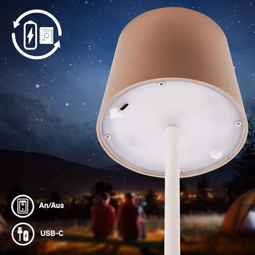 Briloner Rechargeable LED Table Lamp with Touch Dimming, IP44 Waterproof, Cordless Warm White Light, W/D/H: 11 x 11 x 34.5 cm, Brown or Grey – 5