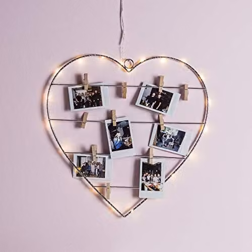Lights4fun Micro Light Heart with Pegs, Warm White LED Hanging Wall Decoration