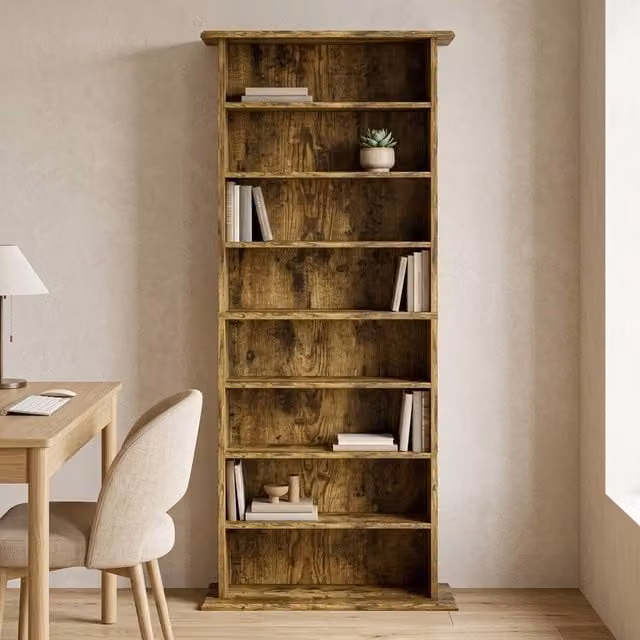 STILVORA CD Storage Unit with 6 Adjustable Shelves in Brown