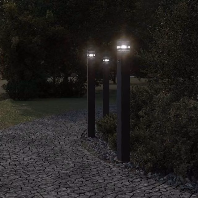Berkfield Home Set of 3 Black Aluminium Outdoor Floor Lamps with Motion Sensor and Timer, Height: 110 cm