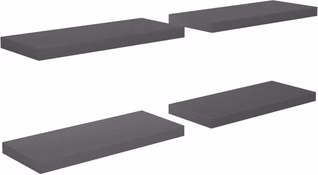 Berkfield Home Set of 4 Floating Wall Shelves in High Gloss Grey, W: 60 cm, D: 23.5 cm, H: 4 cm
