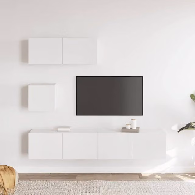 Berkfield Home Modern 4 Piece White MDF Wall Mounted TV Cabinet Set