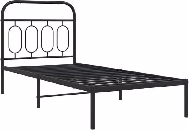 Berkfield Home Metal Bed Frame with Headboard, Black, W/D/H: 90 x 190 cm