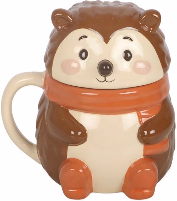 Something Different Hazel Hedgehog Ceramic Lidded Mug in Brown and Yellow