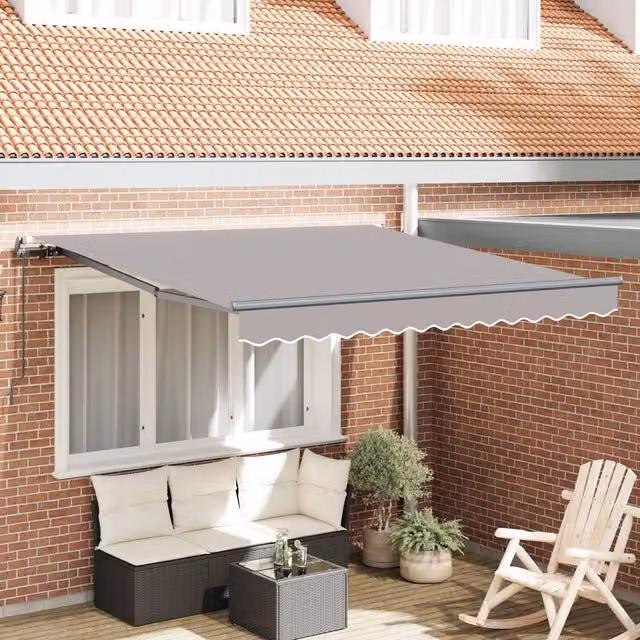 Berkfield Home Manual Retractable Folding Arm Awning in Light Grey, W: 300 cm, D: 250 cm