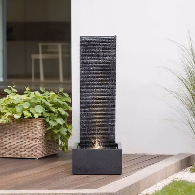 Breeins Black Resin Electric Waterfall Cascade Water Fountain with LED Lights
