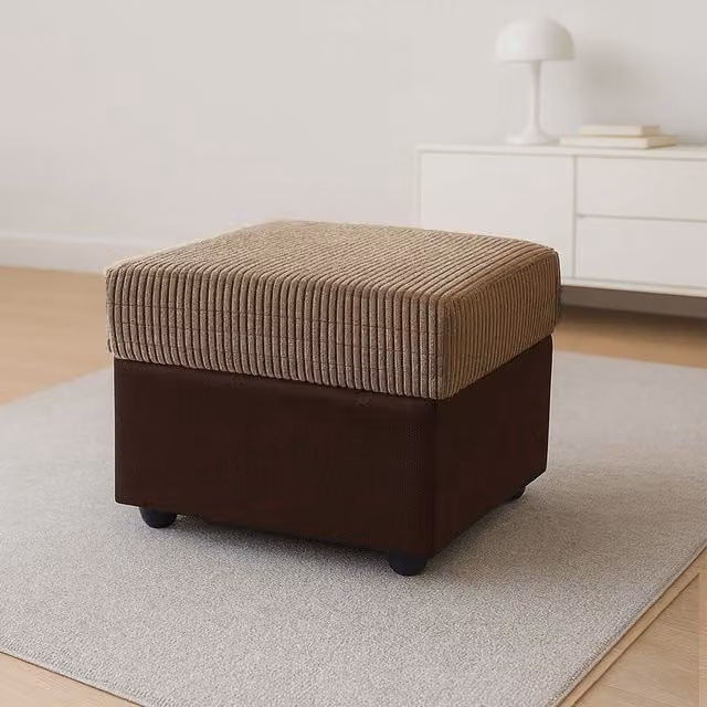 Furnishings For Less UK Luca Portobello Grey Fabric and Synthetic Leather Footstool W/D/H: 55 x 42 x 42 cm – 1
