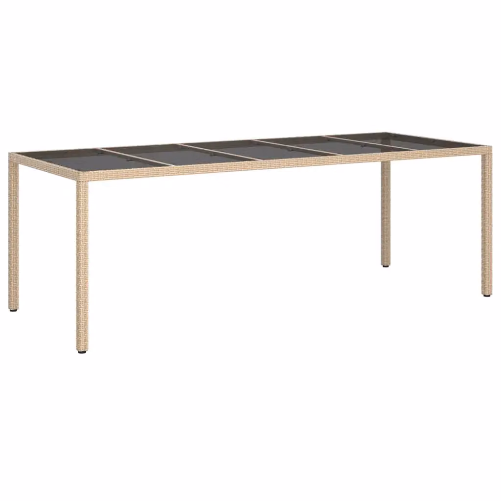 Berkfield Home Garden Table in Beige with Tempered Glass and Poly Rattan, W/D/H: 250 x 100 x 75 cm – 2