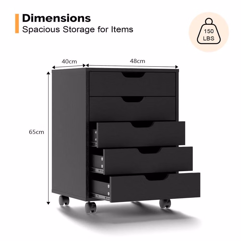 KORVIXA Black Wooden 5 Drawer File Cabinet Organiser W/D/H: 100 x 100 x 65 cm – 2