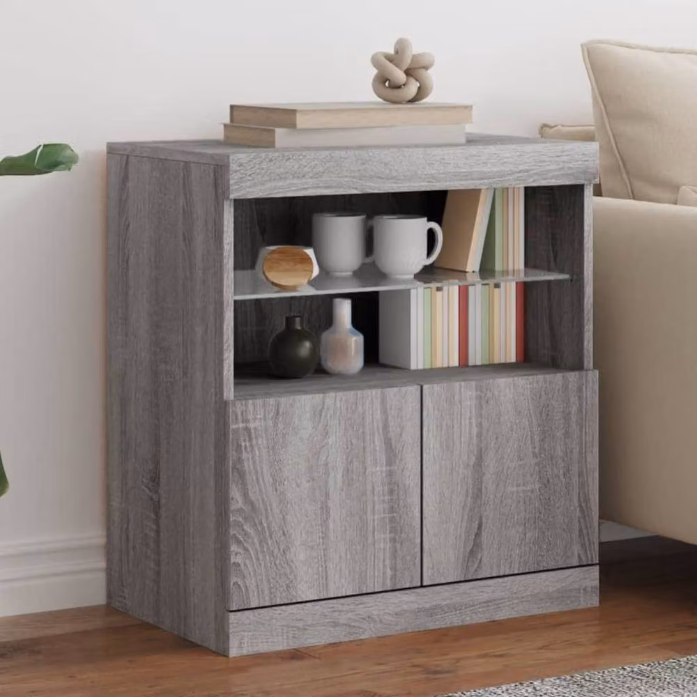 Berkfield Home Modern Sideboard with Integrated LED Lights in Grey Sonoma, W: 60 cm, D: 37 cm, H: 67 cm – 2