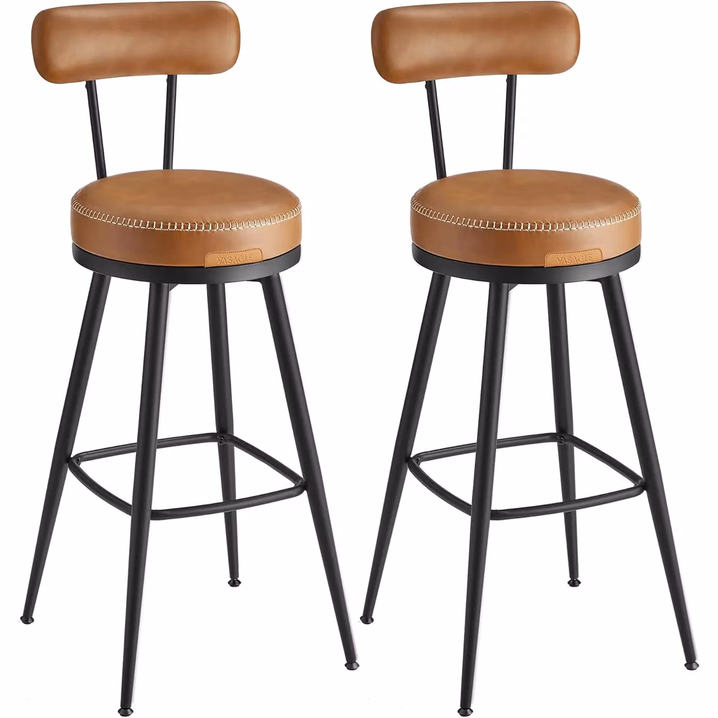 VASAGLE Set of Two Brown Synthetic Leather Swivel Bar Stools with Backs – 3