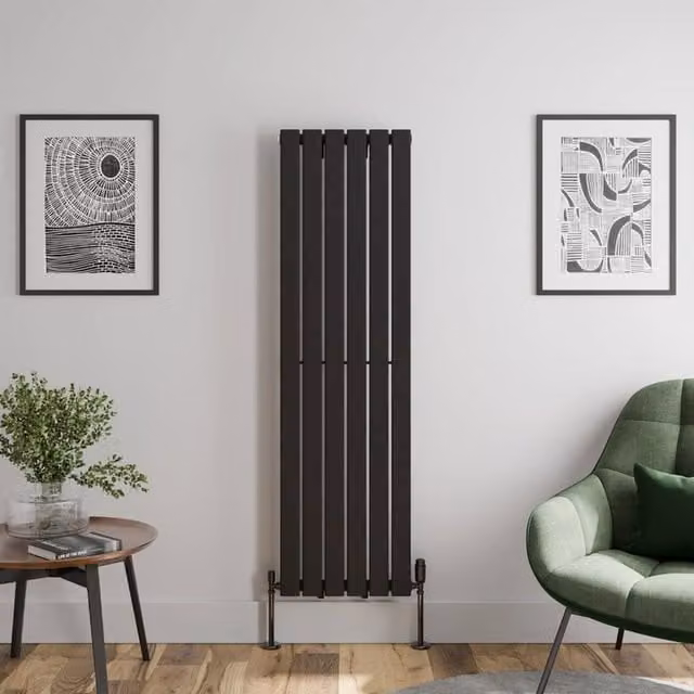 Temprazo Black Single Panel Vertical Designer Radiator, H 160.0 cm x W 45.5 cm