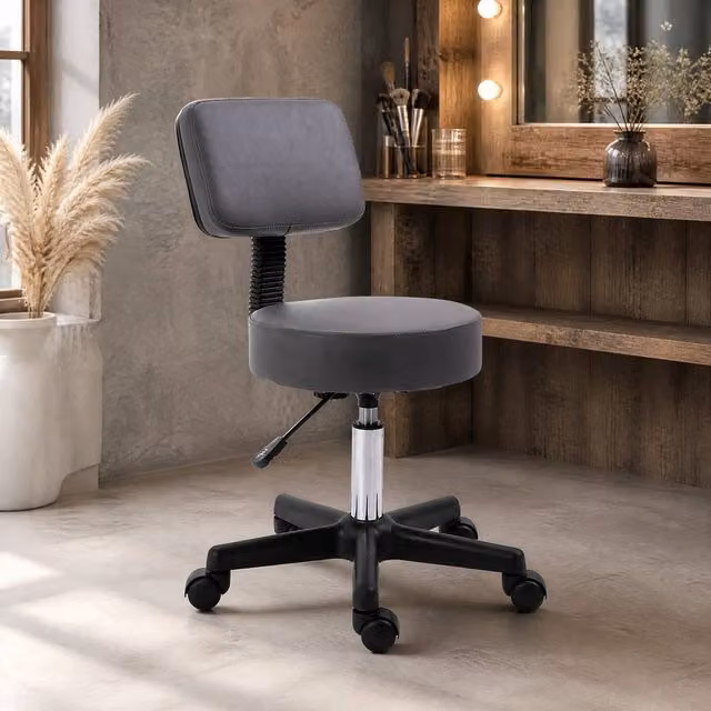 STILVORA Adjustable Height Salon Stool with Wheels in Grey – 1