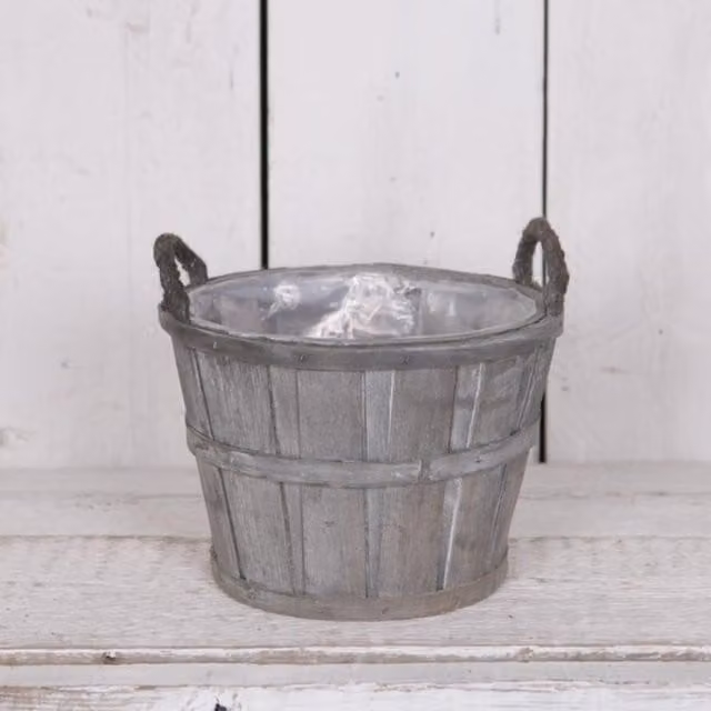 KDMD Rustic Grey Wooden Barrel Planter