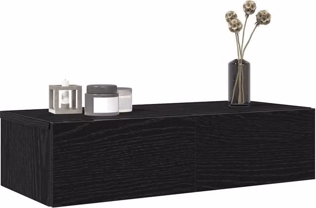 Berkfield Home Wall Mounted Shelf with Drawers in Black, W: 60 cm, D: 26.5 cm, H: 15 cm