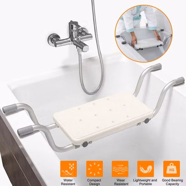 NESTLUNE Suspended Bath Seat and Elderly Bath Board in Silver and White