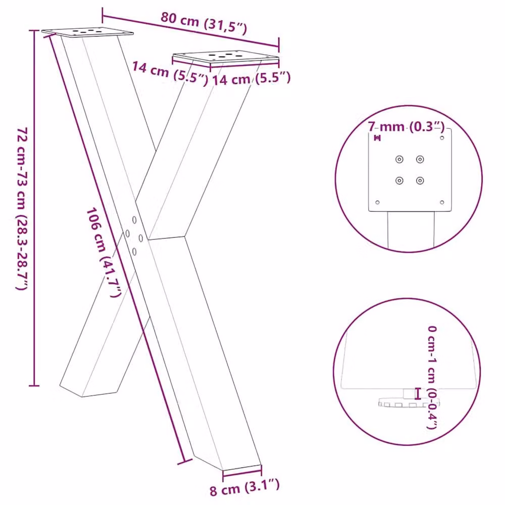 Berkfield Home X-Shaped Dining Table Legs, 2 Piece Set, Black Steel, H: 72.5 cm x W: 80 cm – 5