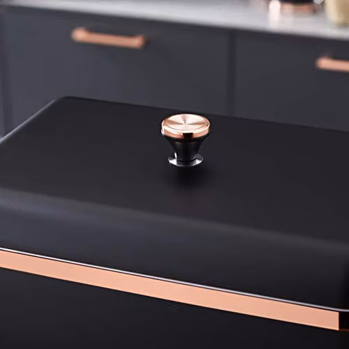 Tower Cavaletto Bread Bin with Removable Lid and Set of 3 Airtight Storage Canisters for Coffee, Sugar and Tea in Black and Gold Stainless Steel – 3