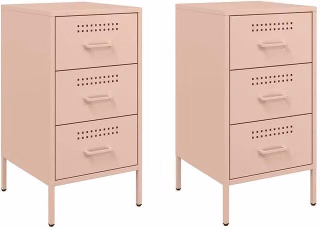 Berkfield Home Set of 2 Pink Metal Bedside Cabinets, W/D/H: 36 x 39 x 68 cm