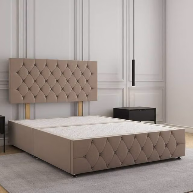 Regional Furnishings Single Divan Bed with 24 inch Plush Velvet Headboard and Footboard in Bronze, W/D/H: 90 x 190 cm