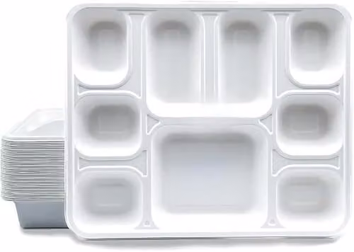 ECONX 9 Compartment Biodegradable Bagasse Plates, White, 50 Pieces – 1