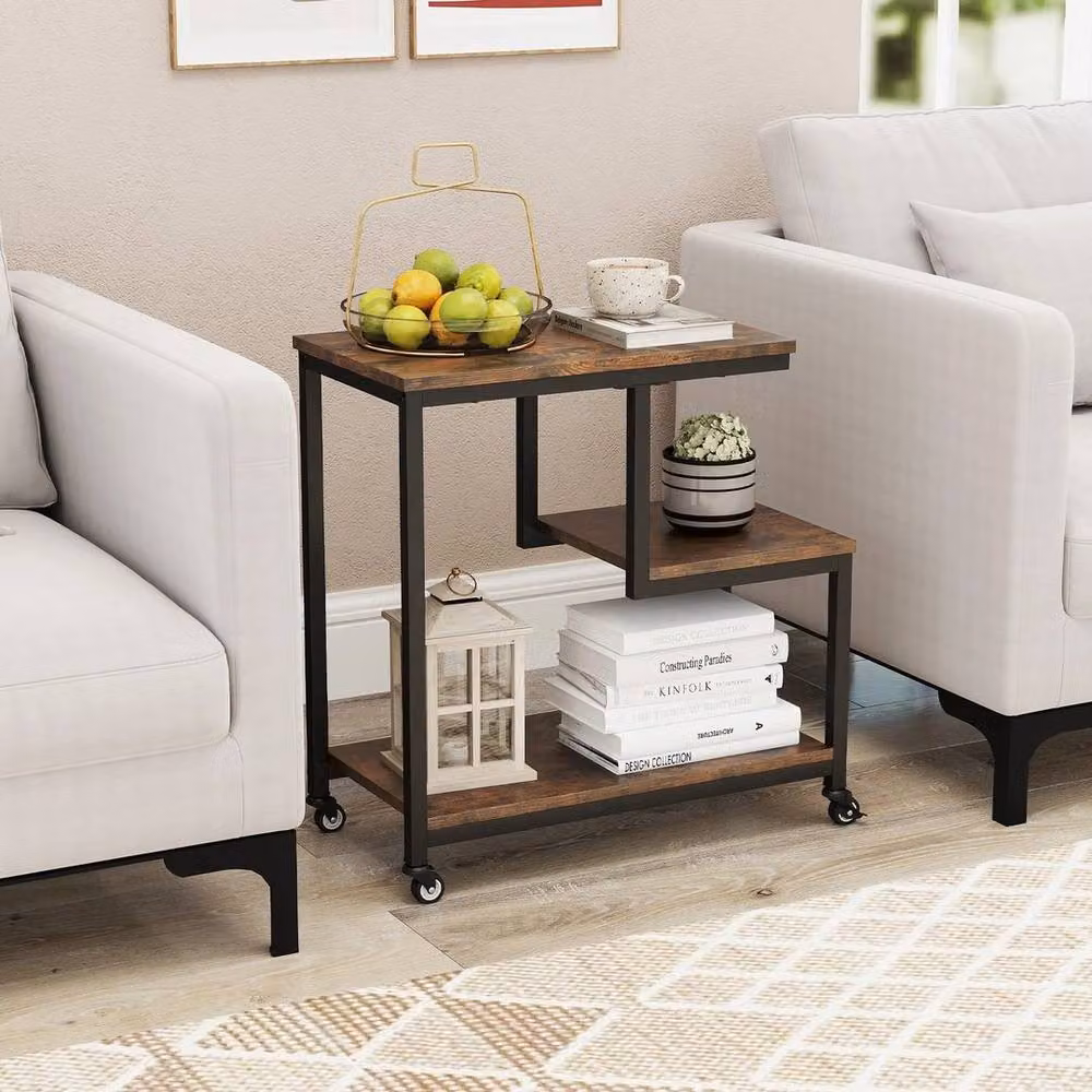 EONLION G-shaped 3-Tier Side Table in Brown – 5