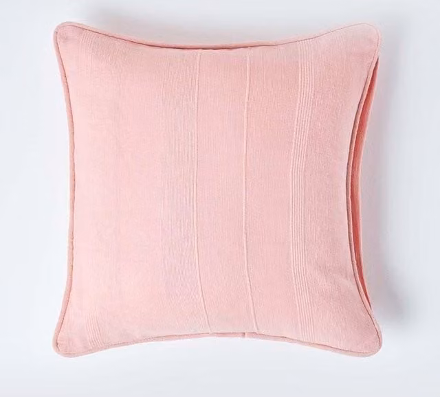 Homescapes Rajput Ribbed Cotton Cushion Cover, Pink, W/D/H: 60 x 60 x 0 cm