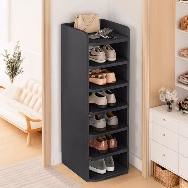 Livingandhome 7-Tier Slim Shoe Rack in Black for Hallways and Entryways, Width: 26 cm