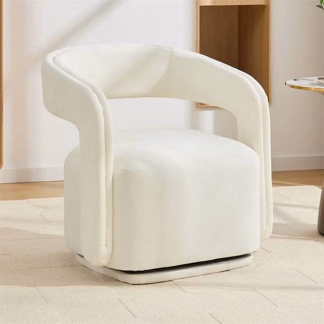 Direct Wicker White Chenille 360 Degree Swivel Armchair with Fabric Covered Wooden Base