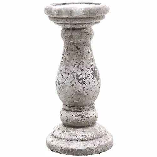 Love Lace Ceramic Stone Effect Pillar Candle Holder in Grey and Beige, H 23 cm x W 11 cm x D 11 cm – 1
