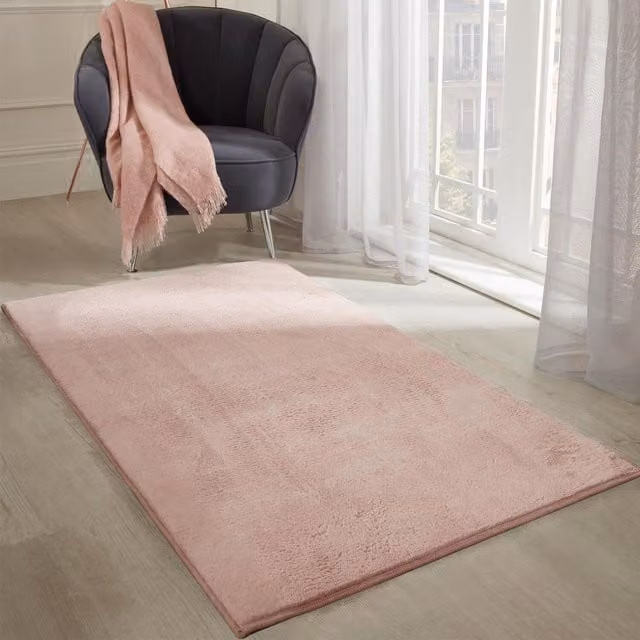 Sienna Pink Faux Rabbit Fur Anti-Slip Rectangular Rug
