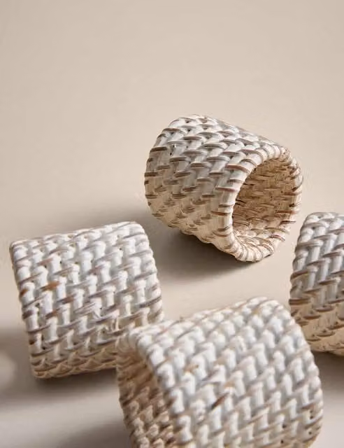 M&S Set of 4 White Rattan Napkin Rings