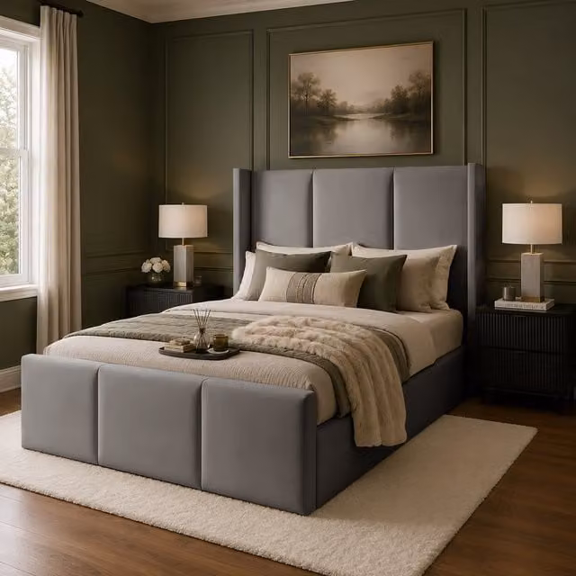 Desire Deco Grayson Luxury Upholstered Wingback Bed Frame in Grey, 180 x 200 cm