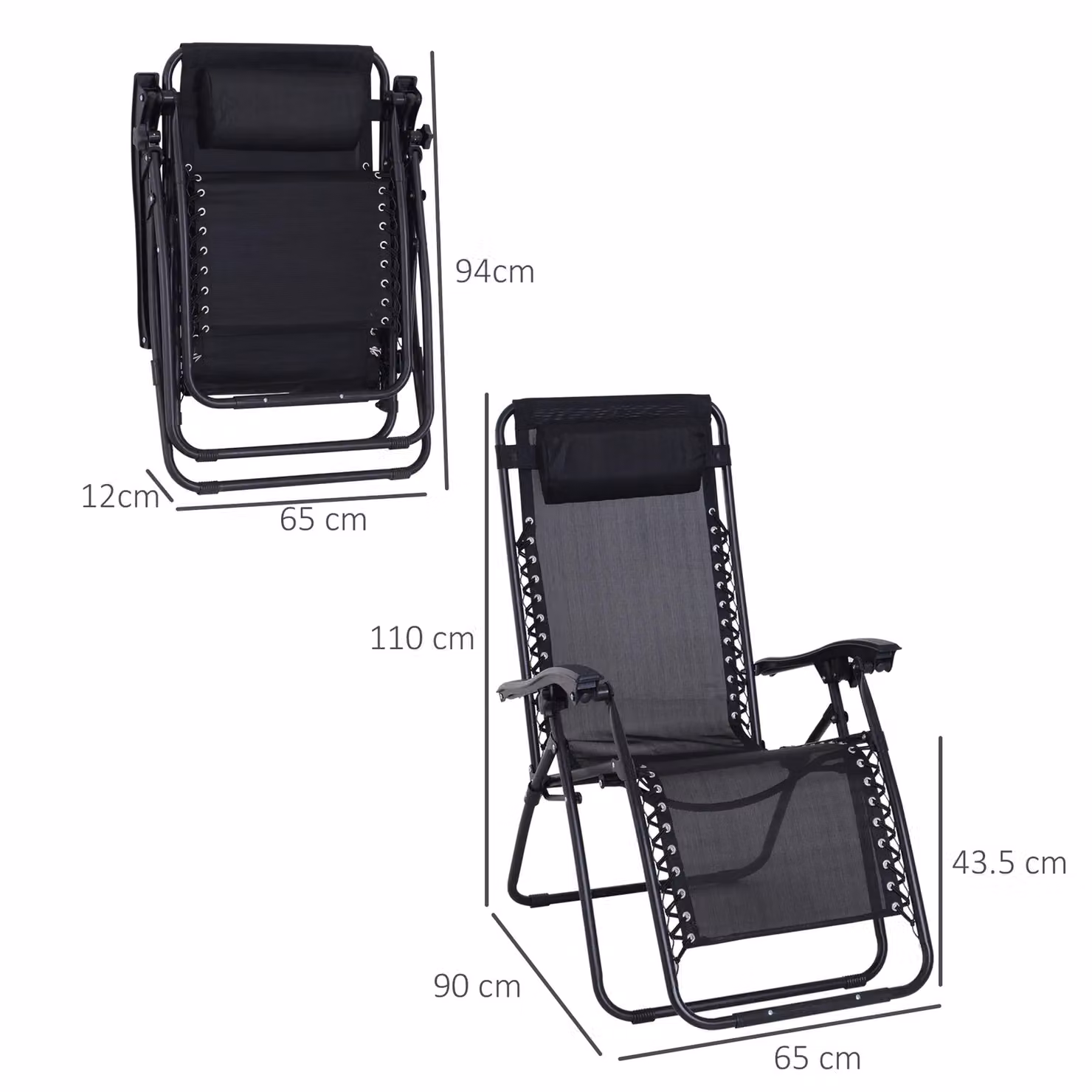OUTSUNNY Zero Gravity Reclining Lounger with Adjustable Headrest in Black – 3