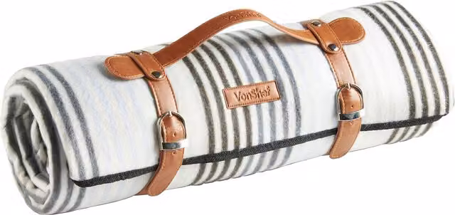 VonShef Waterproof Outdoor Picnic Blanket in White and Silver with Carry Handle – 1