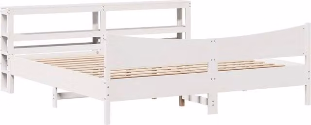 Berkfield Home White Solid Pine Bed Frame with Headboard and Side Compartments, 200 x 200 cm