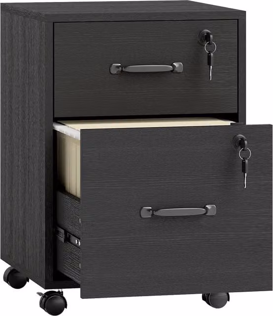 HOMCOM Rolling File Cabinet with 2 Drawers and Castors, Black Mobile Filing Cabinet for Letter Sized Documents – 1